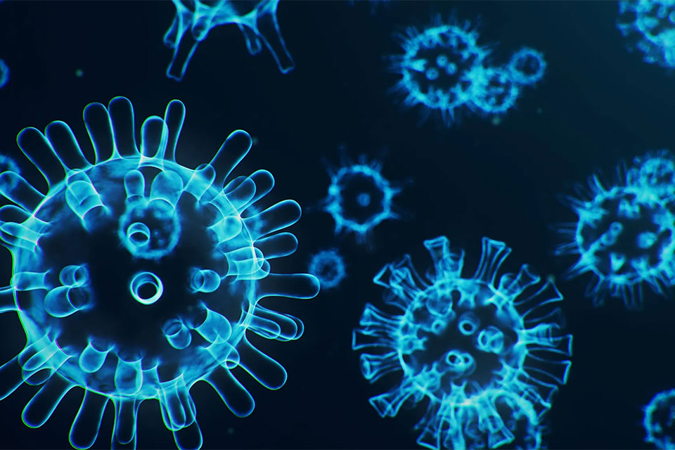 Bright blue Coronavirus particle